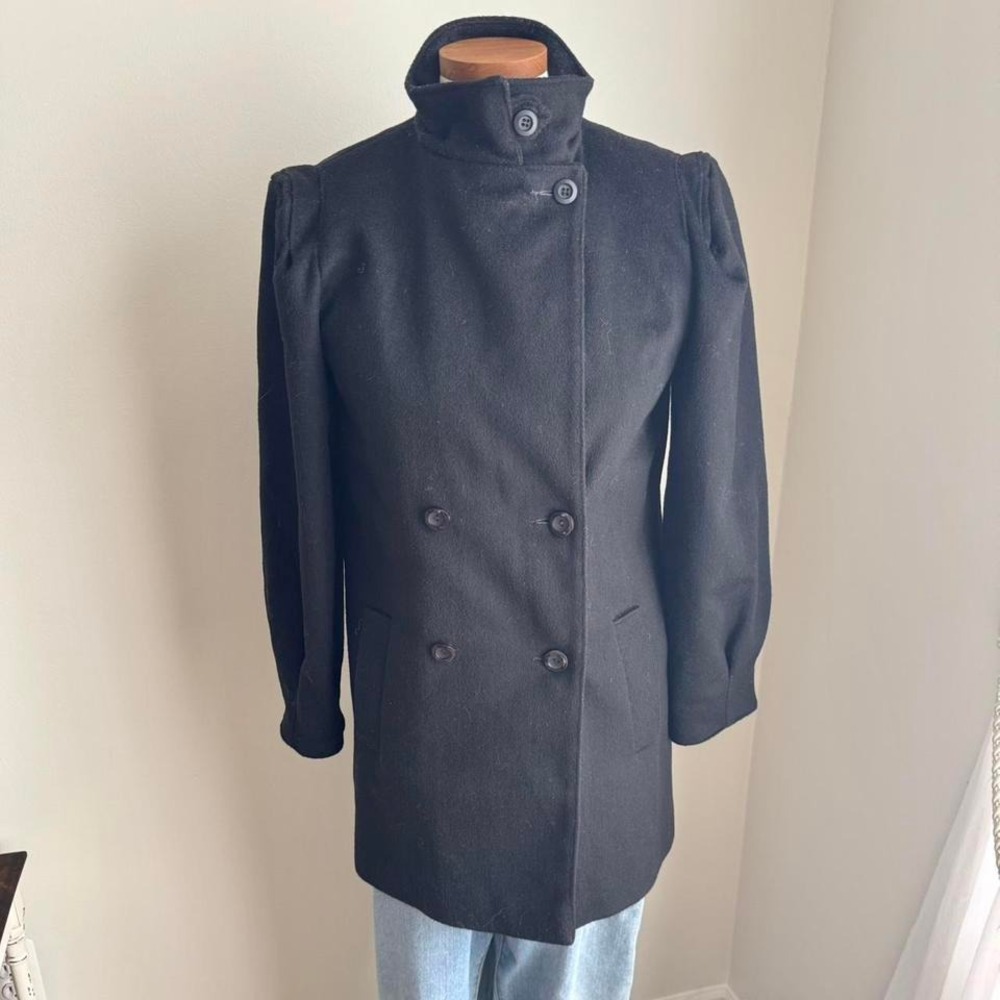 Vintage Black Saks Fifth Avenue Coat High Funnel Neck Union Military Victorian - Picture 2 of 8